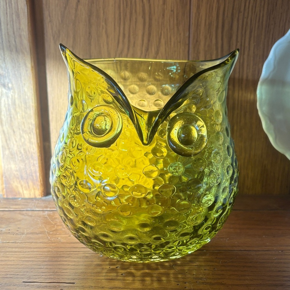 Green Glass Owl Vase